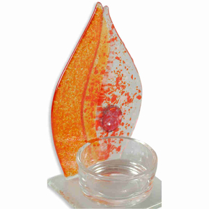 Glasflamme fr Teelicht orange - rot 6,5 x 11 x 6 cm