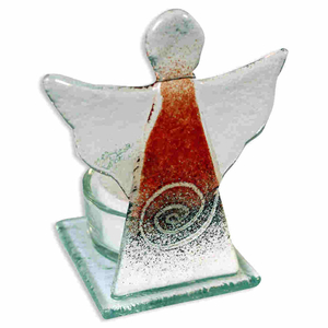 Teelichthalter Engel mit Spirale rot Glas 8 x 10 x 6 cm