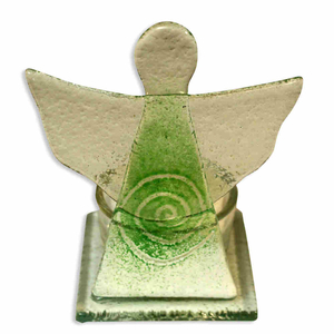 Teelichthalter Engel mit Spirale grn Glas 8 x 10 x 6 cm