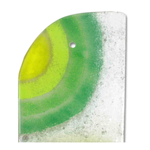 Weihwasserkessel Glas grn - wei mit Sonne 13 x 7,5 cm