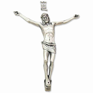 Jesus Krper silberfarben Metall oxydiert mit INRI 15 cm