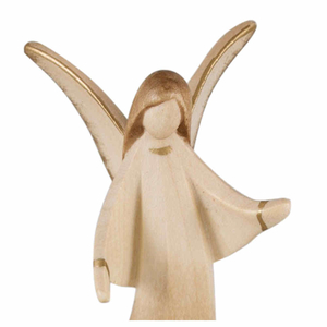 Holzfigur - Engel beschtzend geschnitzt 2 x patiniert stehend 8 cm