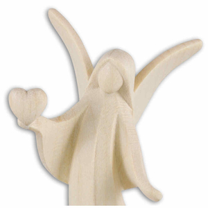 Holzfigur - Aram Engel mit Herz geschnitzt natur stehend 8 cm Schutzengel