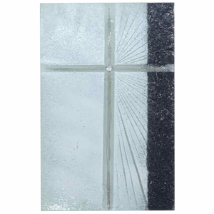 Wandkreuz Glas Strahlendes Kreuz Platin wei schwarz Relief 20 x 11 cm Glaskreuz Unikat