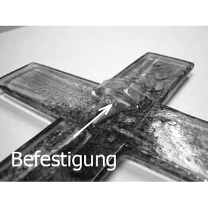 Glaskreuz rund wei - silber strahlendes Kreuz modern Fusingglas Kreuz Platin 13 cm Unikat Handarbeit