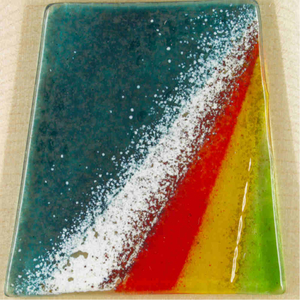 Weihwasserkessel Berg Ahorn natur Glasauflage Regenbogen trkis 11 x 8,5 cm