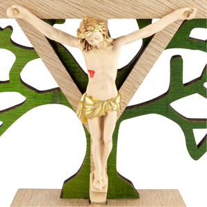 Standkreuz / Stehkreuz Lebensbaum Holzkreuz Krper Polyresin bunt 10 cm Altarkreuz