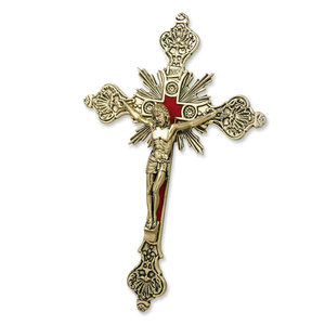 Wandkreuz / Kruzifix antik Metall goldfarben mit Christuskrper 20 cm