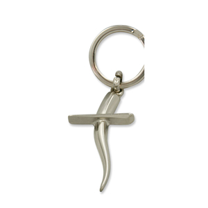 Schlüsselanhänger modern Metall silber Kreuz geschwungen 10,5 cm