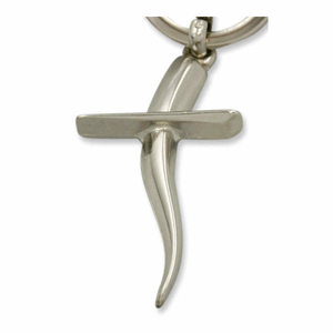 Schlüsselanhänger modern Metall silber Kreuz geschwungen 10,5 cm