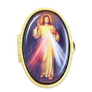 Metalletui goldfarben oval Barmherziger Jesus 5 x 3,5 cm