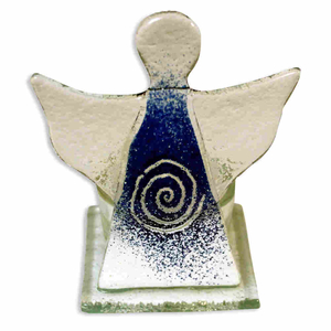 Teelichthalter Engel mit Spirale kobaltblau Glas 8 x 10 x 6 cm
