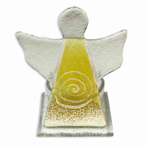 Teelichthalter Engel mit Spirale gelb Glas 8 x 10 x 6 cm
