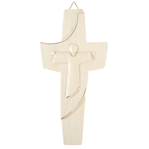 Wandkreuz Franziskus-Kreuz geschnitzt natur 15 cm