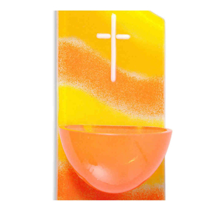 Weihwasserkessel Glas gelb-orange mit Kreuz weiß ca. 15 x 7 x 4,7 cm Handarbeit
