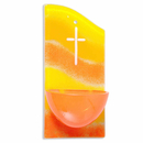 Weihwasserkessel Glas gelb-orange mit Kreuz weiß ca. 15 x...