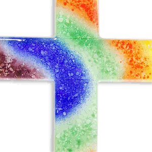 Glaskreuz regenbogenfarben modern 20 x 13 x 3 cm