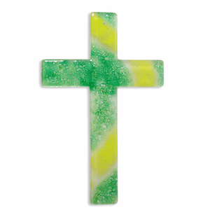 Gebets-Set - Glaskreuz & Glas Weihkessel hellgrün - dunkelgrün