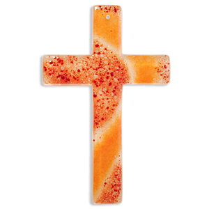 Gebets-Set - Glaskreuz & Glas Weihkessel rot - orange