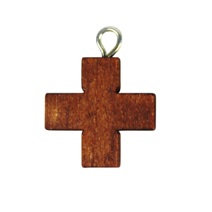 Rosenkranz Kreuz Holz glatt braun mit Metallring 1,5 x 1,5 cm