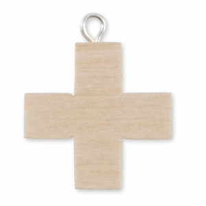Rosenkranz Kreuz Holz glatt natur mit Metallring 2,2 x 2,2 cm