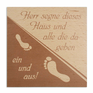 Haussegen - Herr segne dieses Haus - Motiv Fußabdruck Buche 14 x 14 cm