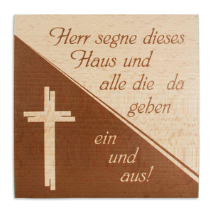 Haussegen - Herr segne dieses Haus - Motiv Kreuz Buche 14 x 14 cm