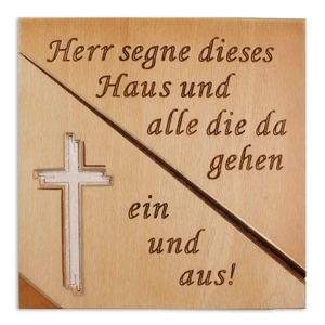 Haussegen geschnitzt - Herr segne.. Motiv Kreuz Buche 14 x 14 cm