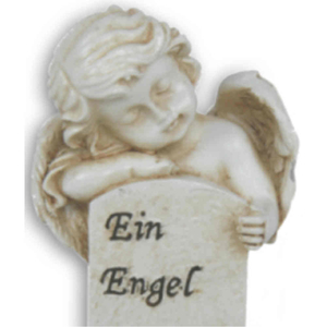 Engel am Stein mit Rose lehnend Polyresin 12 x 7 x 5,5 cm