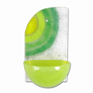 Weihwasserkessel Glas grün - weiß mit Sonne 13 x 7,5 cm