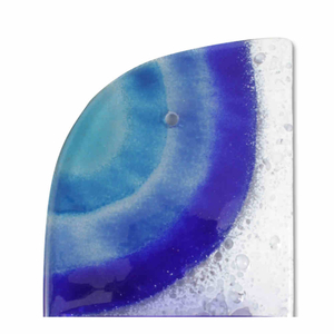 Weihwasserkessel Glas blau - weiß mit Sonne 13 x 7,5 x 5,5 cm