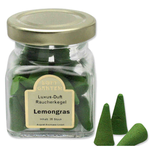 Räucherkegel Luxus Duft Lemongras 35 Kegel im Glas