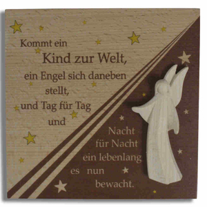 Holztafel Engel Buche Engel natur geschnitzt 14 x 14 x 1 cm