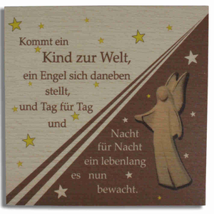 Holztafel mit Engel Buche natur bedruckt 14 x 14 x 1 cm