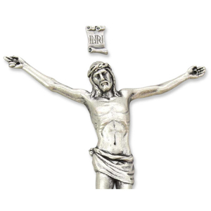 Jesus Körper silberfarben Metall oxydiert mit INRI 15 cm
