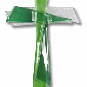Glaskreuz grün modern Handarbeit 21 x 11 cm