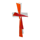 Glaskreuz orange - rot modern Handarbeit  21 x 11 cm Schmuckkreuz Wandkreuz
