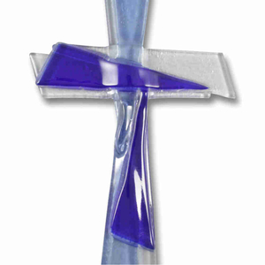 Glaskreuz blau modern Handarbeit  21 x 11 cm