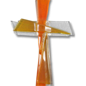 Glaskreuz orange modern Handarbeit  21 x 11 cm