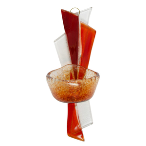 Weihwasserkessel Glas transparent orange rot modern 17 cm Wandschmuck Handarbeit