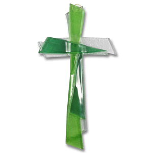 Gebets-Set Glaskreuz - Glas Weihkessel grün Unikate