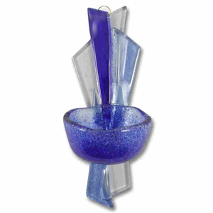 Gebets-Set Glaskreuz - Glas Weihkessel blau Unikate