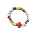 Rosenkranz Armband mit Kreuz rot Holz bemalt Mission...