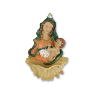 Weihwasserkessel Madonna mit Kind bunt bemalt Polyresin 11 cm