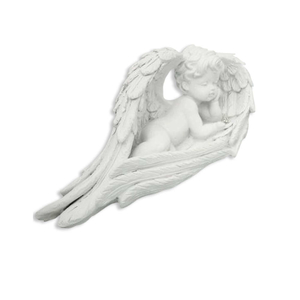 Engel im Flügel liegend weiß mit Glitzerkugel rechts 20 x 9,5 x 6,5 cm