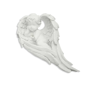 Engel im Flügel liegend weiß mit Glitzerkugel 20 x 9,5 x 6,5 cm