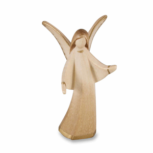 Holzfigur - Engel beschützend geschnitzt 2 x patiniert stehend 8 cm