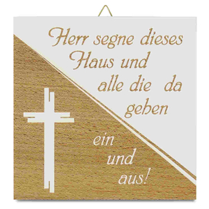 Haussegen / Holztafel - Herr segne dieses Haus - Motiv Kreuz 14 x 14 cm
