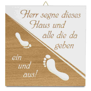 Haussegen / Holztafel - Herr segne dieses Haus - Motiv Füße 14 x 14 cm