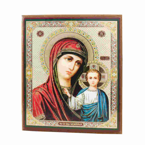 Ikonenbild Madonna mit Kind bedruckt auf Holzplatte 10 x 12 cm
